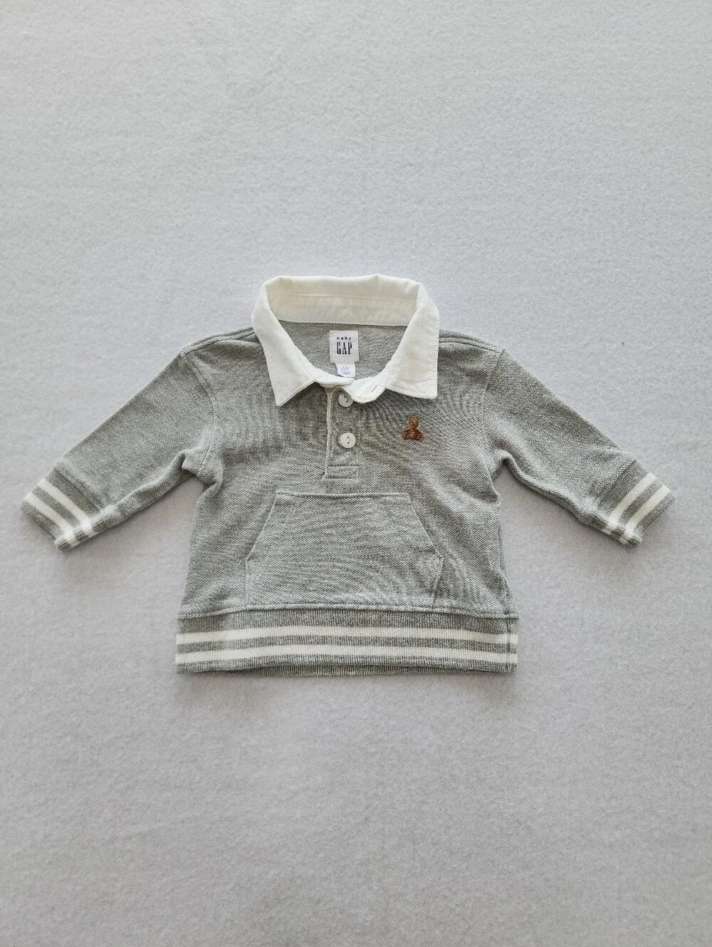 Baby GAP 2 Piece Outfit Set 0-3 Months Gray Polo Sweatshirt Jogger Pants Bear Lo